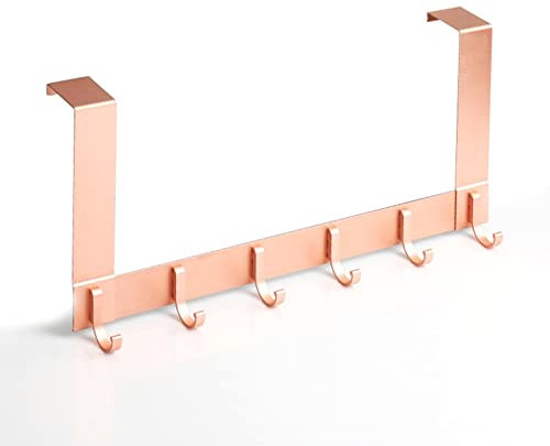VALINK Over The Door Hook,Over Door Towel Rack,Door Coat Hook with 6 Aluminium Clothes Hooks for 35-45mm Thick Door Rose Gold
