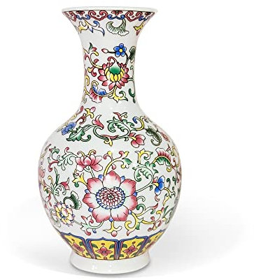 fanquare Chinesische Emaille-Vase, Kleine Florale Porzellan Vase für Heimdekoration, Klassische Keramik Blumenvase für Wohnzimmer, 14cm