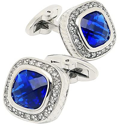 Jonwo Silber Blauer Kristall Schmuckstein Herren Manschettenknöpfe Quadratische Manschettenknöpfe Men Cufflinks Hochzeit Hemd Party Geburtstag Jubiläum Kleid