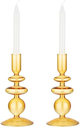 Navaris Bougeoir en Verre avec Pied - Décoration Maison Intérieure Repas Anniversaire Noel - Couleur Unique Transparente - Lot de 2 Chandeliers