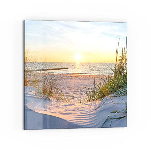 DEQORI Küchenrückwand Glas | Motiv Abendsonne an der Ostsee | 60x60 cm | Bad- oder Herd-Rückwand | Herdblende Spritzschutz für Küche & Badezimmer | Moderne Deko für Fliesenspiegel