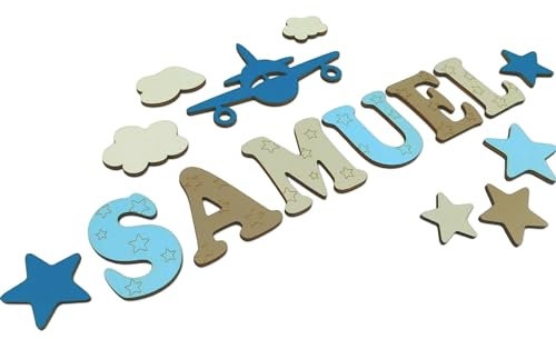 Holzbuchstaben I Türbuchstaben, Buchstaben personalisiert I Kinderzimmer I Deko Kinderzimmertür Dekoration I Geburtsgeschenk Taufgeschenk I Taufe Geburt Geschenk Jungen Mädchen (Farbmuster SAMUEL 7cm)
