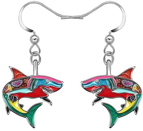 DALANE Emaille Legierung Hai Ohrringe Fisch Baumeln Neuheit Ozean Tiere Schmuck Nette Geschenke für Damen Mädchen Kinder (Multi)