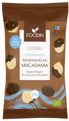 Foodin Organic Raw Chocolate Macadamia 50g – No Added Sugar, Vegan, Gluten-Free, Handcrafted Dark Chocolate with Organic Macadamia Nuts