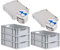 PROREGAL SuperSparSet 5x Eurobox NextGen Grip mit Scharnierdeckel und blauen Schiebeschnappverschlüssen, HxBxT 17x40x60cm, 34 L, Grau, Griffe offen, Eurobehälter, Transportbox
