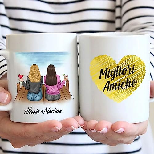 Amica regalo Tazza Personalizzabile Amiche, sorelle, cugine, zie, mamme - Nome, Capelli, Abito, Sfondi e tanto altro da Personalizzare - Idee Regalo donna Compleanno, Natale (Bianco, Ceramica)