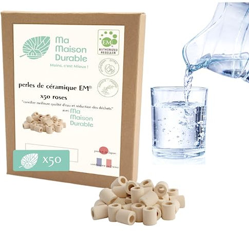 Ma Maison Durable | X50 Perles de Céramique EM® Roses | Filtre Purificateur Naturel Eau du Robinet | Billes Filtration Naturelle Chlore | pour Pichet Carafe Fontaine