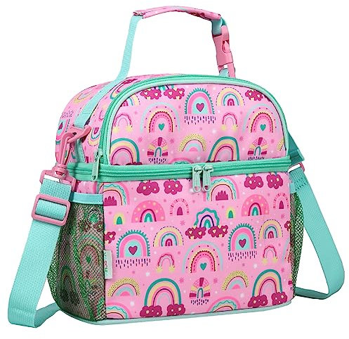 Bolsa Almuerzo para Niños Niñas, VASCHY Bolsa Térmica Porta Alimentos Nevera Portatil con Doble Compartimento, Bolsas Térmicas Infantiles para Escuela Guardería Picnic, Arco Iris
