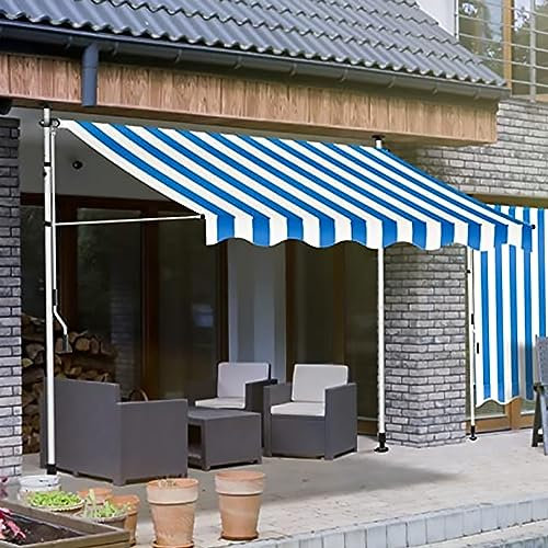 HIAPES Markise Balkon, Klemmmarkise, Retractable Manual Awning, Markise 3/4m Breit ohne Bohren Wasserdicht, für Terrasse (Weiß Stehen) 2.5m WeißerStänder-9