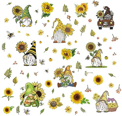 craspire 8 Blatt 8 Stile Sonnenblumen-Fensteraufkleber, Frühlingswichtel-Aufkleber, Fensteraufkleber, Selbstklebende Wanddekorationsaufkleber Für Weihnachten, Klassenzimmer, Schlafzimmer, Wohnzimmer