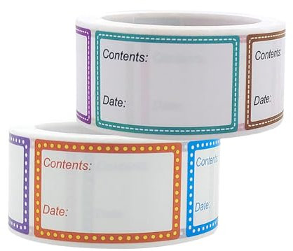 Azlanway Lot de 2 rouleaux de 1000 étiquettes autocollantes multicolores pour congélateur, 2,5 x 4,6 cm, faciles à décoller pour dattes, restauration, cuisine, aliments amovibles pour bocaux et