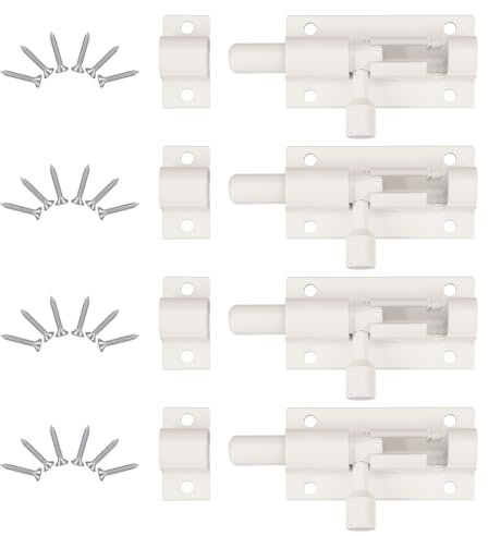 4 Pièces Verrou de Porte, Verrou Porte Interieure avec 24 Vis 63 * 25mm Loquet Porte Coulissante, Loquet de Porte, Verrou Targette, Loquet Coulissant, pour Portail De Jardin, Cabanon, Wc (Blanc)