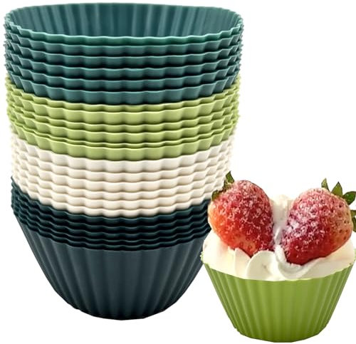 Moules à Muffins en Silicone,24 Pcs Moules de cuisson en silicone réutilisables Caissettes à gâteaux en silicone,pour Pâtisseries, Gâteau, Puddings