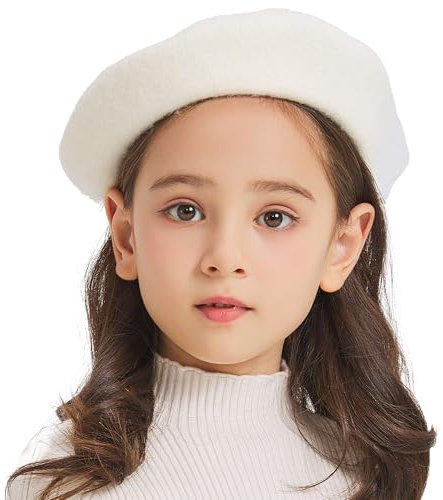 ZLYC Mädchen Klassische Der Französische Künstler Baskenmütze Barett(Volles Weiß)