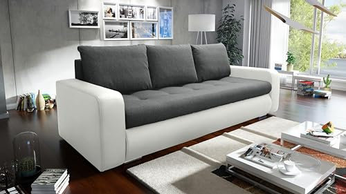 Verona Idee Tagesbett Denver WEIS/DUNKELGRAU Couch Klappbar mit Stauraum Sofa mit Bettkasten Wohnlandschaft Schlafsofa 228/93/92