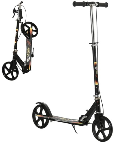 HOMCOM Kids Scooter, Foldable Stunt Scooter with Adjustable Height, Brake for Ages 7-14 Years - Black