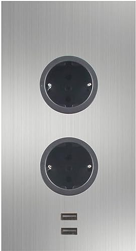 Caressi Ecksteckdose 2ST220 - Steckdose 2fach mit 2x USB für die vertikale Montage in einer Ecke, Edelstahl schwarz, 230V
