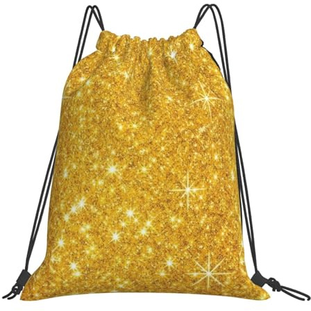 Rucksack mit Kordelzug, Unisex-Strangtasche, Sport-Turnbeutel, lässiger Tagesrucksack, Kordelzug-Sackpack, Glitzer-Gold-Hintergrund