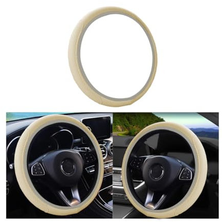 Adunsiaoto Autos Lenkradbezug Mikrofaser Leder Lenkradhülle, Auto Lenkradbezug Leder Universal 38cm, Universal Gemütliche Atmungsaktive Lenkradschoner(Beige)