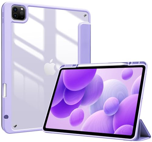 ProCase Smart Case for iPad Pro 12.9 Case 6th/5th/4th/3rd Generation 2022/2021/2020/2018, Transparent Back Shell Cover with Built-in Pencil Holder, Auto Sleep/Wake for iPad Pro 12.9 Inch -Purple