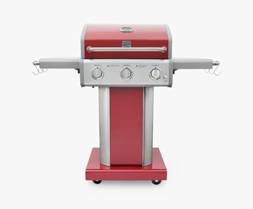Kenmore Gasgrill I Gas Grill 3-Brenner mit klappbaren Seiten und Deckel I Gas Barbecues für Outdoorküche | Gartengrill mit Gas | 51,6 x 129,5 x 114,3 cm | Edelstahl Grill | Rot
