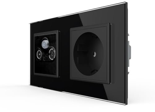LIVOLO Doppelte Steckdose mit SAT TV FM Anschluss Antennendose Enddose Fernsehranschluss Radio UKW Kabel Anschluss digital/analog Unterputz Einbau 2-Fach Rahmen in schwarz VL-78786/C1EU-12-A