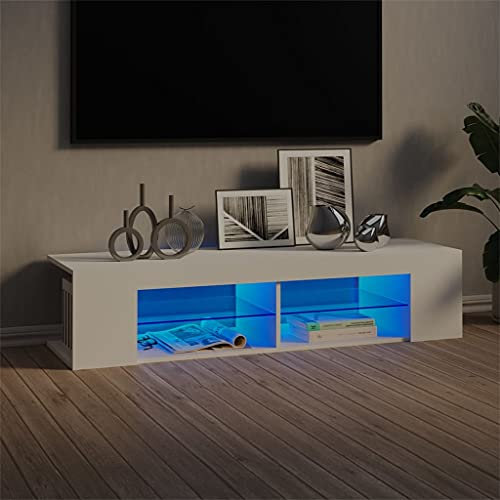 FIRBNUS Meuble TV moderne avec lumières LED, meuble de salon, meuble de salon, meuble de salon, meuble de salon, meuble de salon, meuble de salon, meuble TV moderne, blanc, 135 x 39 x 30 cm