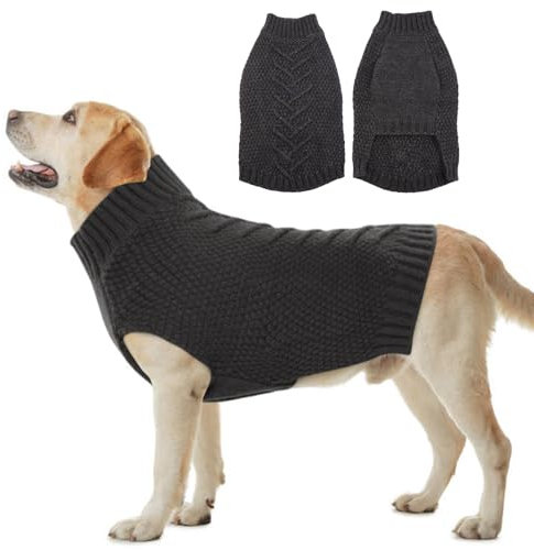 Katzinst Hundepullover, Hund Pullover für Große Hunde, Strickwaren Pulli Hund, Dickes Material Hundepullover für Winter, Fleece Hunde Pullover für Dobermann, Grau, 2XL