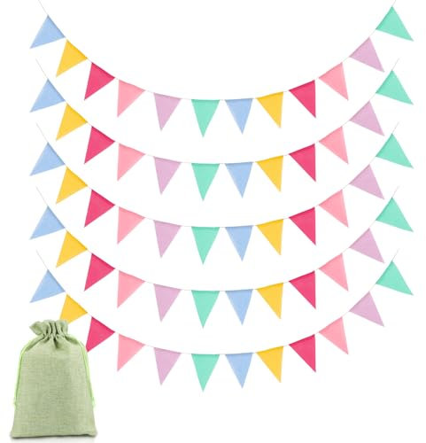 5 Stück Wimpelkette, 20M 60 Flaggen Wimpelkette Outdoor Wetterfest, Girlande Stoff, Wimpelkette Kinderzimmer,Wimpelkette Happy Birthday Girlande Geburtstag Party Hochzeit Deko,Festival Dekoration