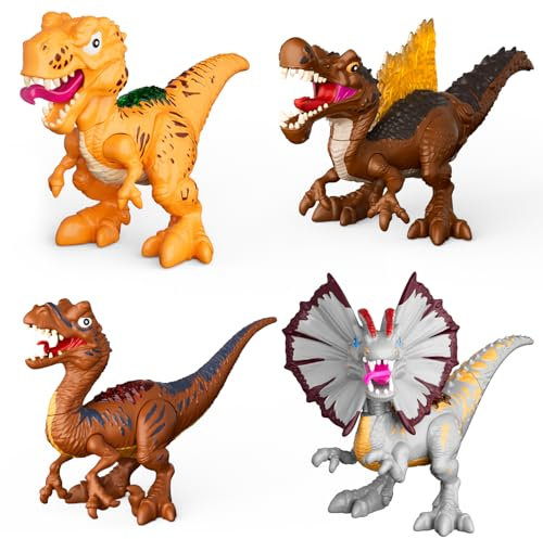 GizmoVine Dinosaurier Figuren, Dinosaurier Spielzeug, 4 Stück Handgefertigtes DIY Montage Bauspielzeug Dino Set, Bewegliche Gelenke, Interaktives Lernen, Geschenk für Kinder ab 3 4 5 Jahre