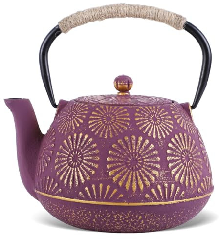 Cast Iron Teapot, 40oz Tea Pot With Infusers For Loose Tea, Tea Strainers For Loose Tea Japanese Tea Pot For Stove, 1200ml Purple