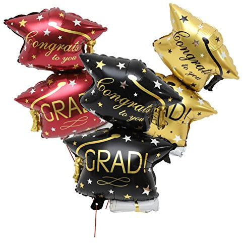 Alasum Abschlusskappenballons 6 Stück Aluminiumfolie Dekorative Grad Ballons in Gold Rot Schwarz Partyzubehör Für Abschlussfeier Fotohintergrund Und Schulfeier Dekoration