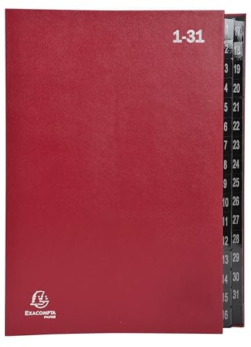 Exacompta - Ref. 57035E - Karton mit 6 Ordnern - fester Einband - Innenseite aus schwarzer Karte - digitale laminierte Register mit 1 bis 31-32 Fächern - Maße: 25 x 33 cm - für A4 - Rot