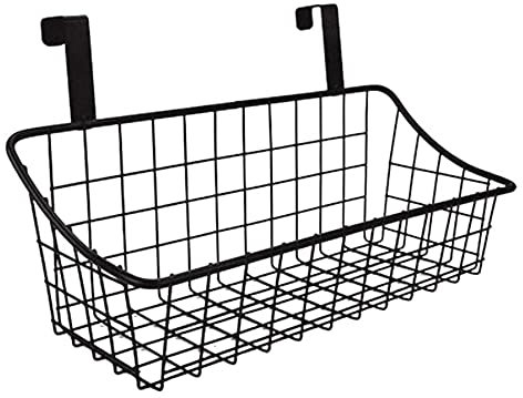 JIVIMOCO Basket with Hook Grid Storage Basket, Hang It Behind a Door or on a Railing, over the Cabinet Door, Black