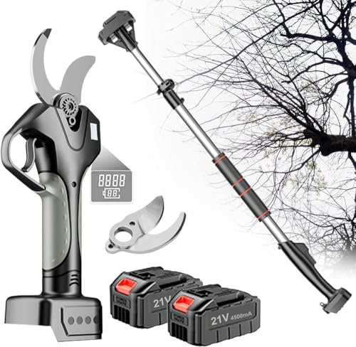Tijera de Podar Eléctricas de 45mm con Alargador,Tijeras de Podar Bateria Profesional con Baterías de 1500mAh-Podadora Eléctrica con pantalla LCD para Jardinería,Olivos Ramas(1 Battery)
