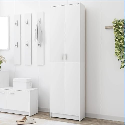 Somanki Garderobenschrank, Kleiderschrank, Schrank Schlafzimmer, Schlafzimmerschrank, Mehrzweckschrank, Kellerschrank, Dachschräge Schrank, Weiß 55x25x189 cm Spanplatte