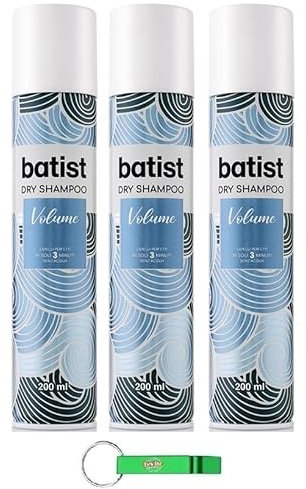 3x Batist Volume Dry Shampoo, Trockenshampoo für strukturiertes und voluminöses Haar in 3 Minuten, ohne Wasser, für alle Haare, 200 ml + Beni Culinari Kostenloser Schlüsselanhänger