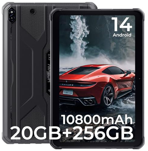 HOTWAV R10 Pro Tablet Rugerizada 2025-20GB+256GB/TF 1TB Rugged Tablet Android 14, 10.1 HD+ Tablets Resistente, 10800mAh, 13MP+5MP, Octa-Core, Dual SIM 4G, IP68&IP69K, Face ID, GPS, OTG