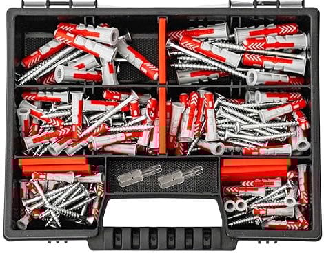 Fischer DuoPower - Set di tasselli + viti con punte, 162 pezzi, tasselli in diverse misure, 25 pezzi 5 x 25 mm + 40 pezzi 6 x 30 mm + 15 pezzi 8 x 40 mm + viti tasselli universali