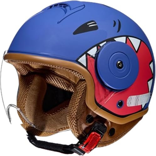 Retro Mopedhelme für Roller, Dirtbike Kinder Motorradhelm, Offenes Gesicht, mit Visier, für Kinder von 3-14 Jahren, ECE-geprüft, C,46-54CM