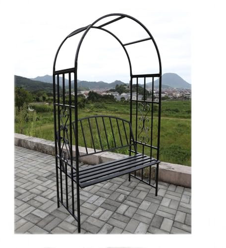 Générique Grande Pergola Tube Carré pour,Arceau À Rosiers en Metal,Treillis pour Plantes Grimpantes,Arche De Jardin avec Banc,L114 X H210 X P52 Cm,Noir