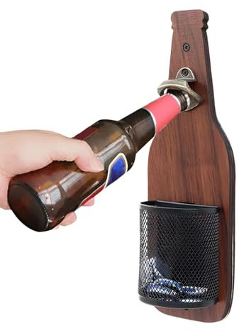 Bieröffner Wand Mit Kronkorken Sammler, Magnetischer Flaschenöffner Wand, Wandflaschenöffner Mit Auffangbehälter, Bier Geschenke Für Männer, BarZubehör Für Hause, Freien, 33x9.5cm