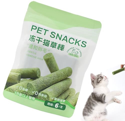 Streysisl Feline Grass Treats - Edible Snack Kitten Chew Toy,High Protein Chicken Freeze Dried Cat Grass Sticks for Adults & Kittens for Hairball Removal and Teeth Cleaning