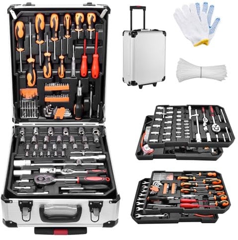 Victoam Mallette à outils, 600 pièces, boîte à outils, kit d'outils, valise en aluminium, poignée télescopique, grande boîte à outils, kit électricien