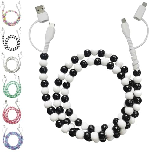 XKrmp Beaded Charging Cord 4 in 1,Usb cable, Multi Beaded for iPhone Charger, Girls Women Fast Charging for Galaxy S25 & Most Devices (#6)