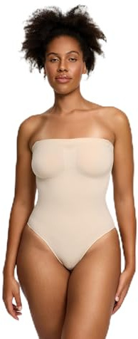 creamy fabrics Damen Shapewear Bodysuit Trägerlos – Formender Sculpting Body mit Slip - Nahtloser Bauchweg-Bandeau-Body für glatte Silhouette & Po-Lifting