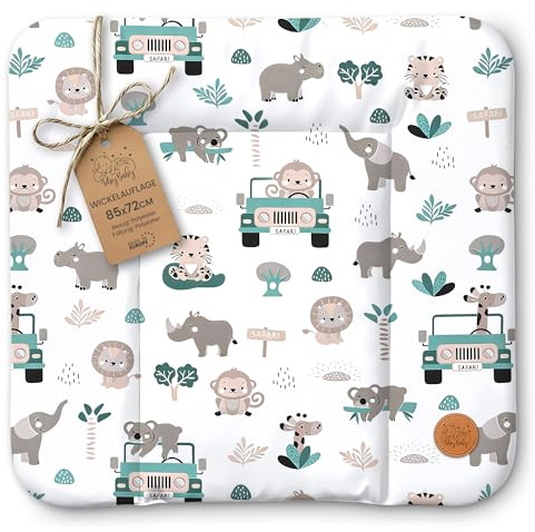 Wickelauflage Wickelunterlage abwaschbar und wasserdicht 85x72 cm - Wickelmatte zum Auflegen auf Wickeltisch Wickelaufsatz Wickelkommode oder Waschmaschine Oeko-Tex 85 x 72 Afrika