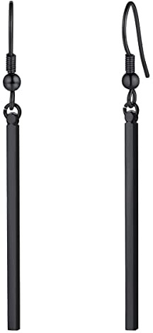 FOCALOOK Dangle Earrings for Women, Long Vertical Bar Hoops | 12mm Hoop, Black/Silver/Gold Plated Hypoallergenic Earring, Womens Drop Ear Jewellery Gift for Her (Comes with Premium Box)