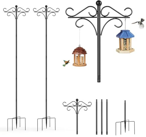 2PC Vogelfutterspender hängende Station, Vogelfutterstation Zum Aufhängen | (117-195 cm), Vogelhausständer Mit 5-Zinken-Basis,Ständer Für Vogelhaus Blumenkörbe Und Gartenlichter