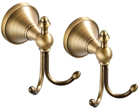 YWHWLX Vintage Brass Towel Hook Hanger Double Robe Hooks Wall Mounted for Bathroom Bronze Antique Brass Wall Towel Robe Hook Clothes Hanger/for Kitchen Room high Load-Bearing-2PC